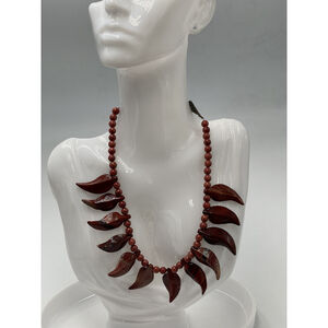 Red Jasper Carved Leaf Statement Necklace
